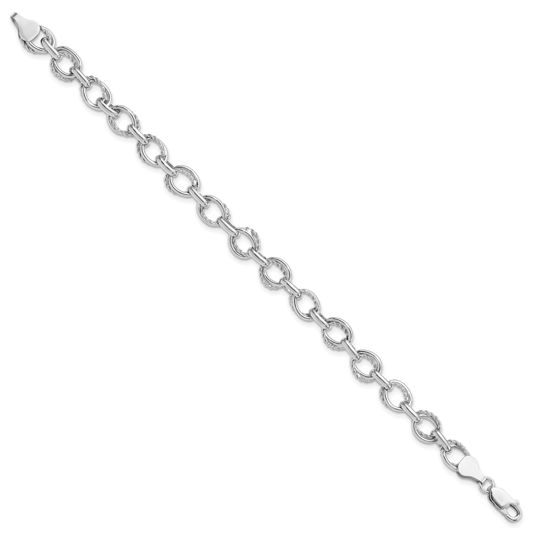 Leslie Silver Polished Textured Link Bracelet