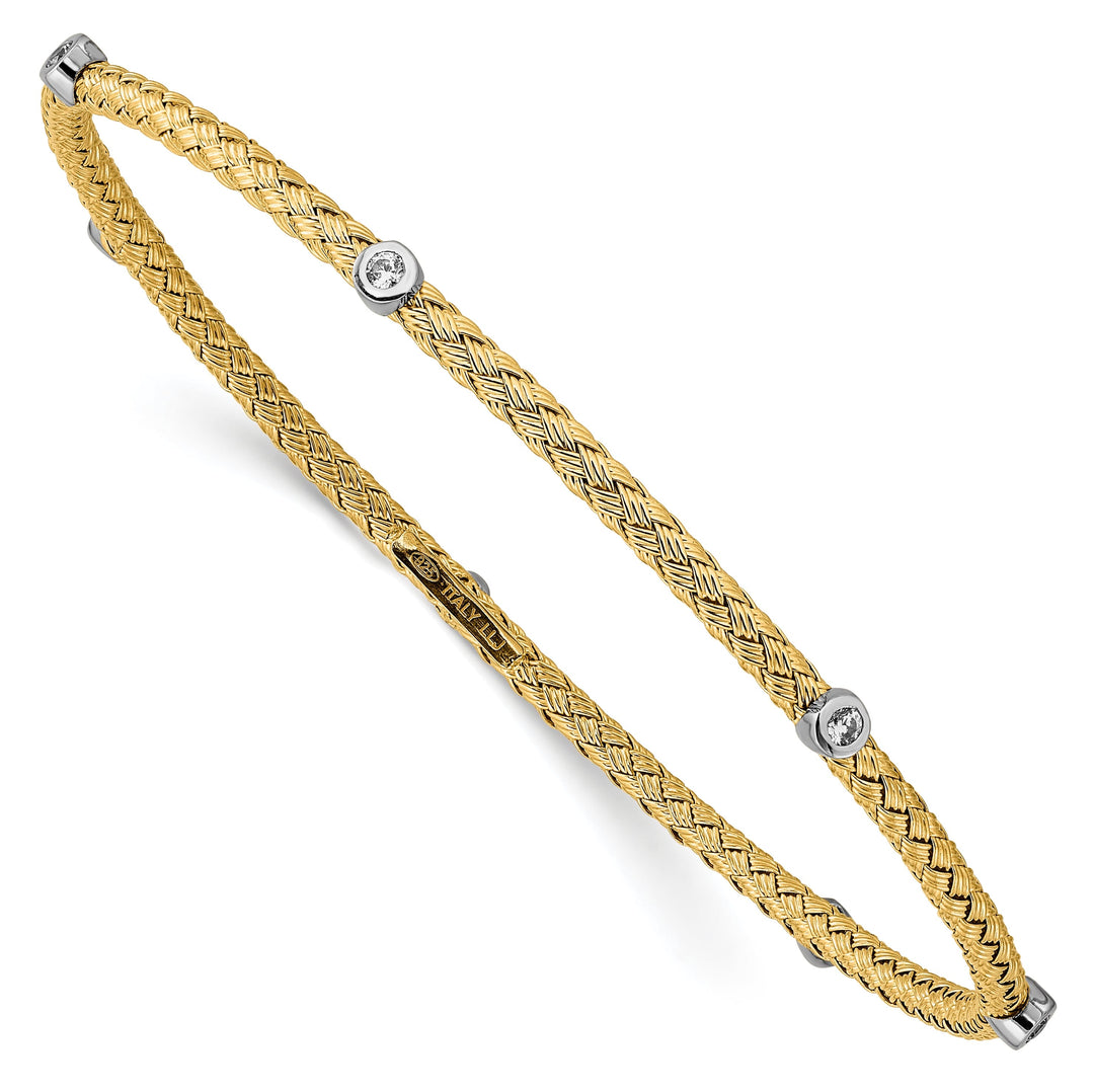 Silver Gold-plated C.Z Polished Textured Bangle