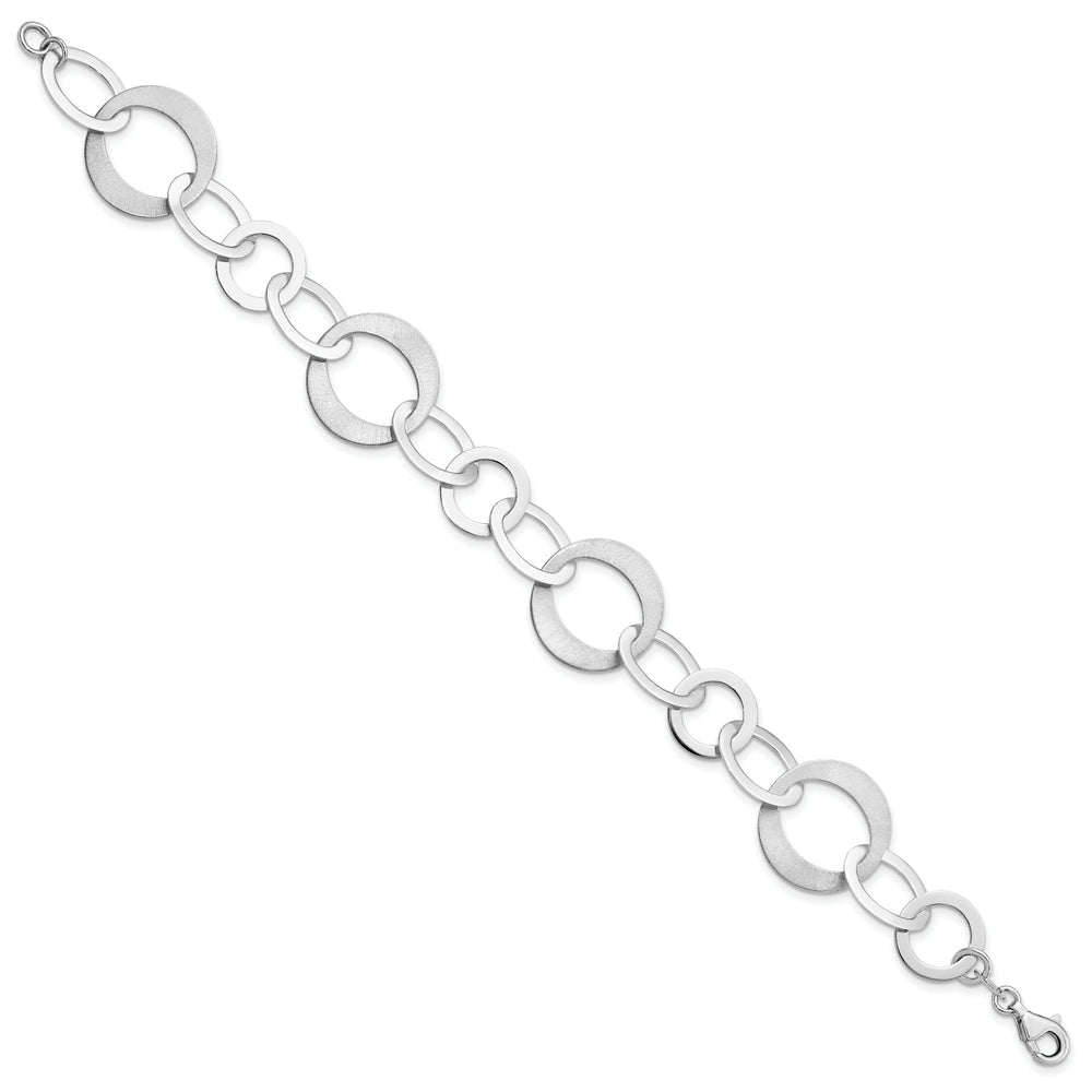 Sterling Silver Polished Brushed Link Bracelet