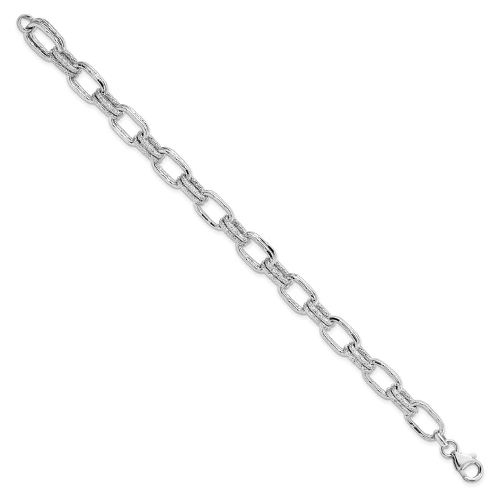 Sterling Silver Polished Textured Link Bracelet