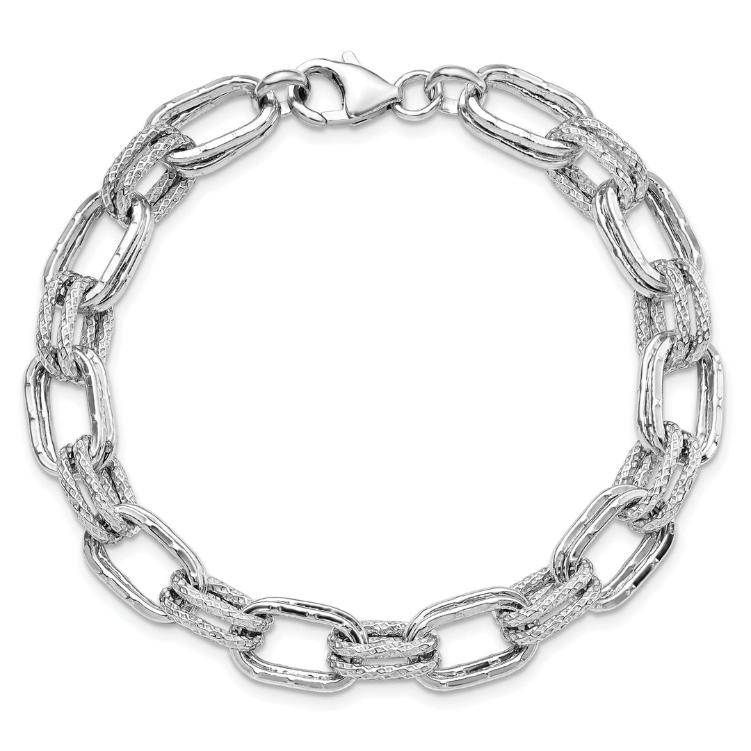 Sterling Silver Polished Textured Link Bracelet