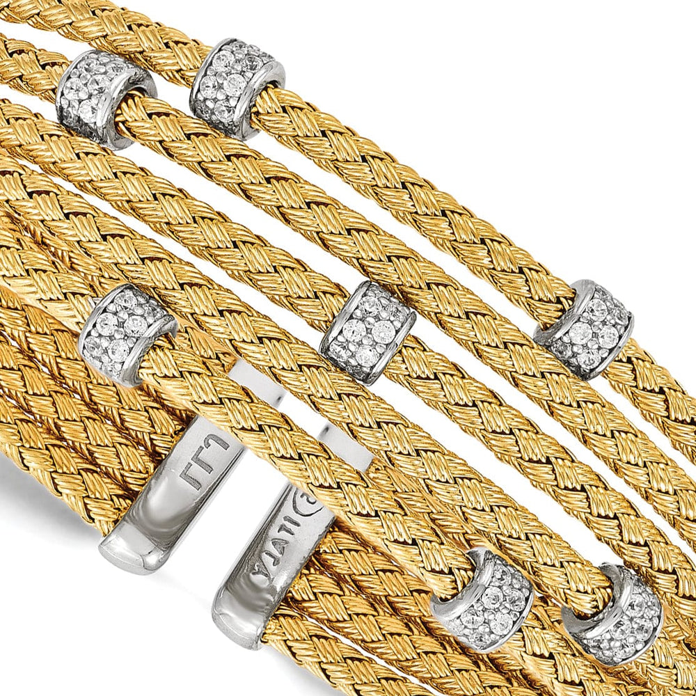 Silver Gold-tone C.Z Woven Flexible Cuff