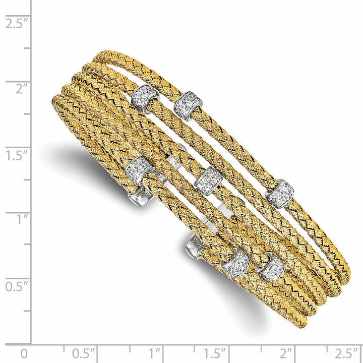 Silver Gold-tone C.Z Woven Flexible Cuff