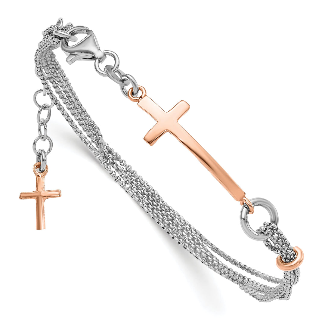 Sterling Silver Rose Gold-tone Cross Bracelet