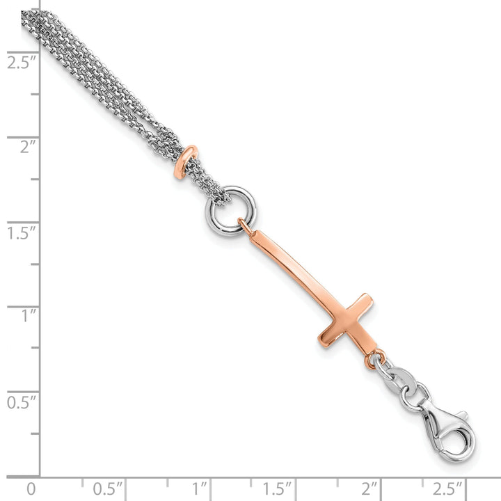 Sterling Silver Rose Gold-tone Cross Bracelet