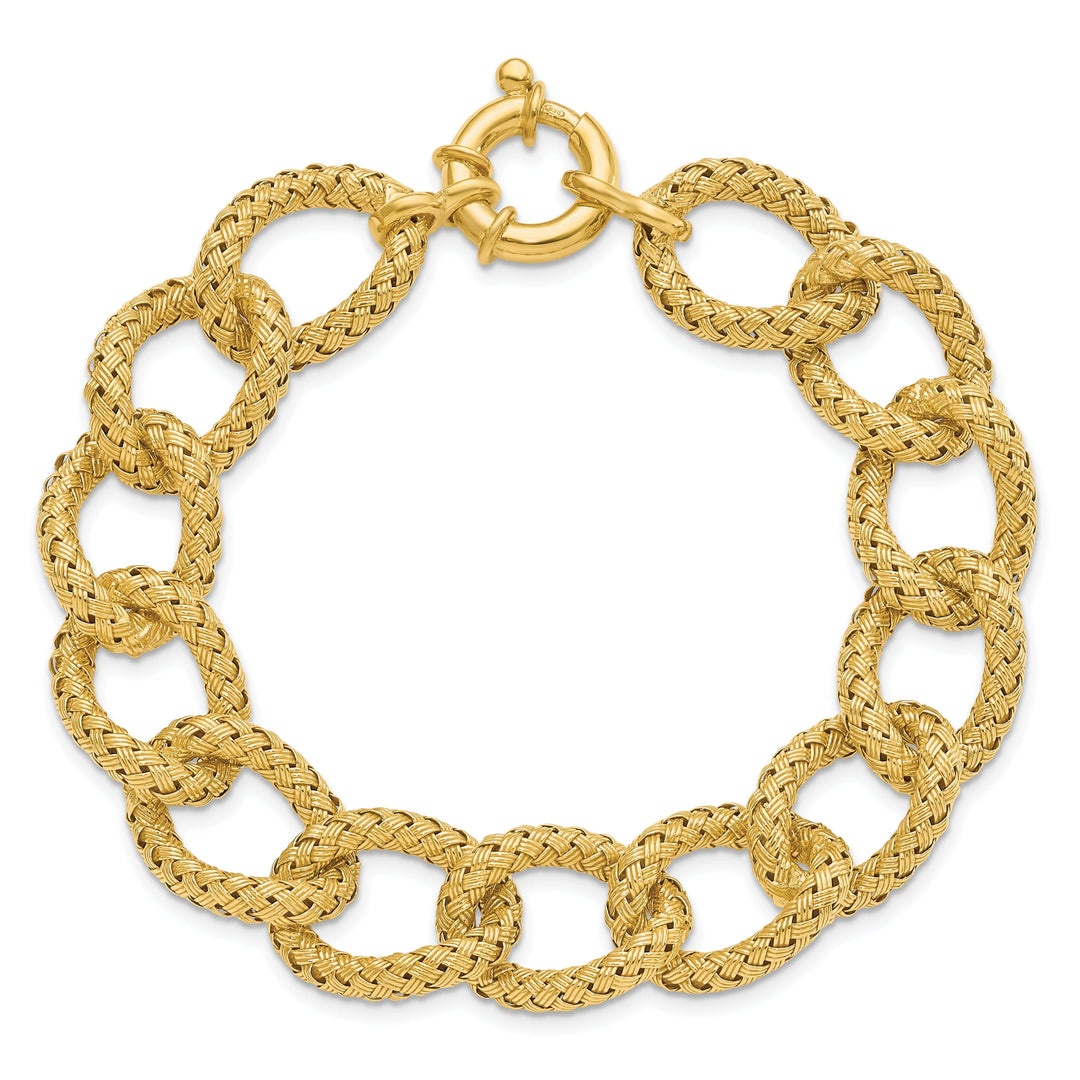 Silver Gold-plated Polished Textured Bracelet