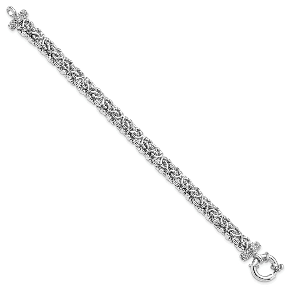 Sterling Silver Polished Textured C.Z Bracelet