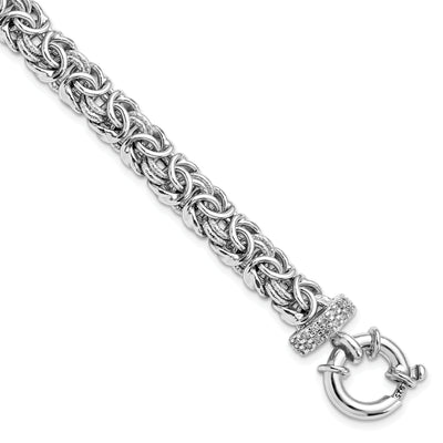 Sterling Silver Polished Textured C.Z Bracelet