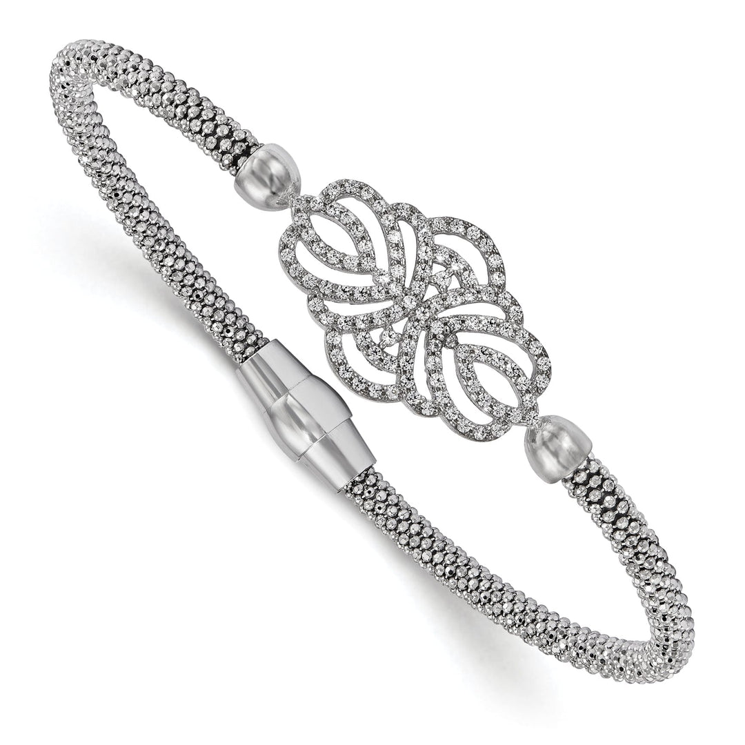 Sterling Silver Polished Textured C.Z Bracelet