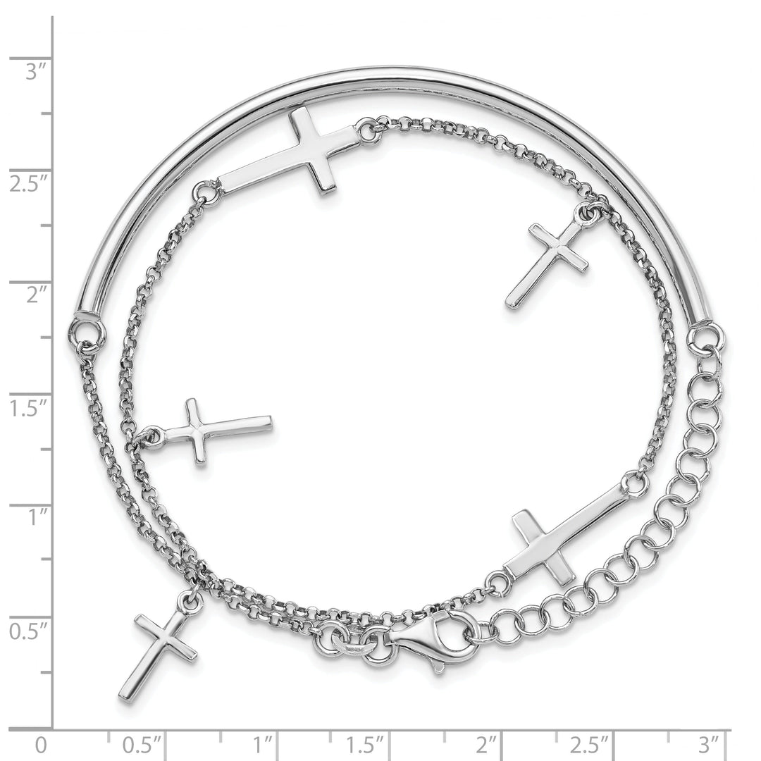 Sterling Silver Polished Crosses Wrap Bracelet