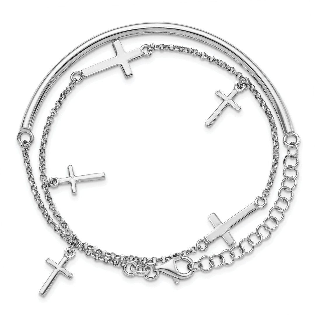 Sterling Silver Polished Crosses Wrap Bracelet