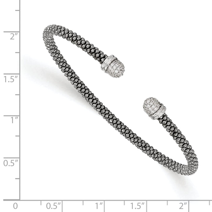 Sterling Silver Ruthenium C.Z Cuff Bangle