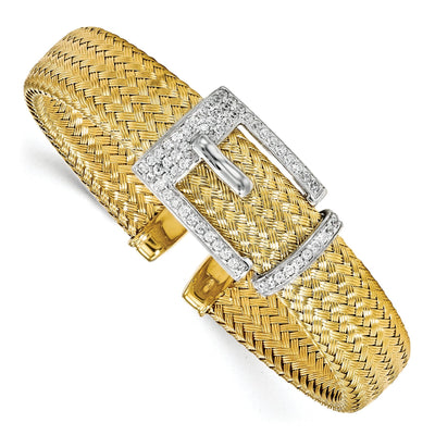 Silver Gold C.Z Polished Woven Cuff Bangle at $ 241.5 only from Jewelryshopping.com
