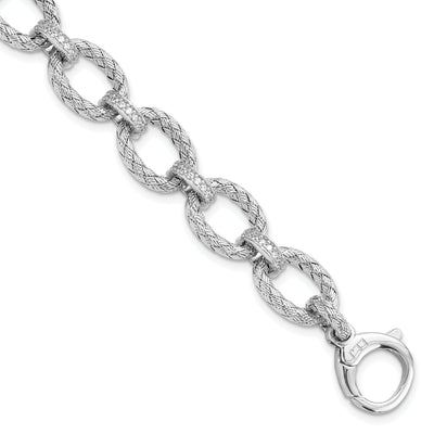 Sterling Silver Rhodium C.Z Woven Link Bracelet
