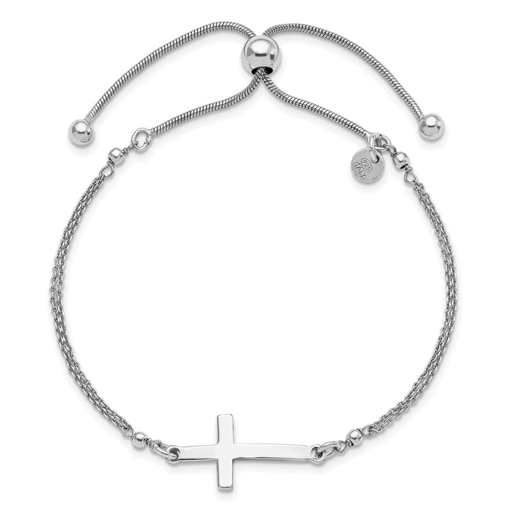 925 Silver Polished Sideway Cross Bracelet