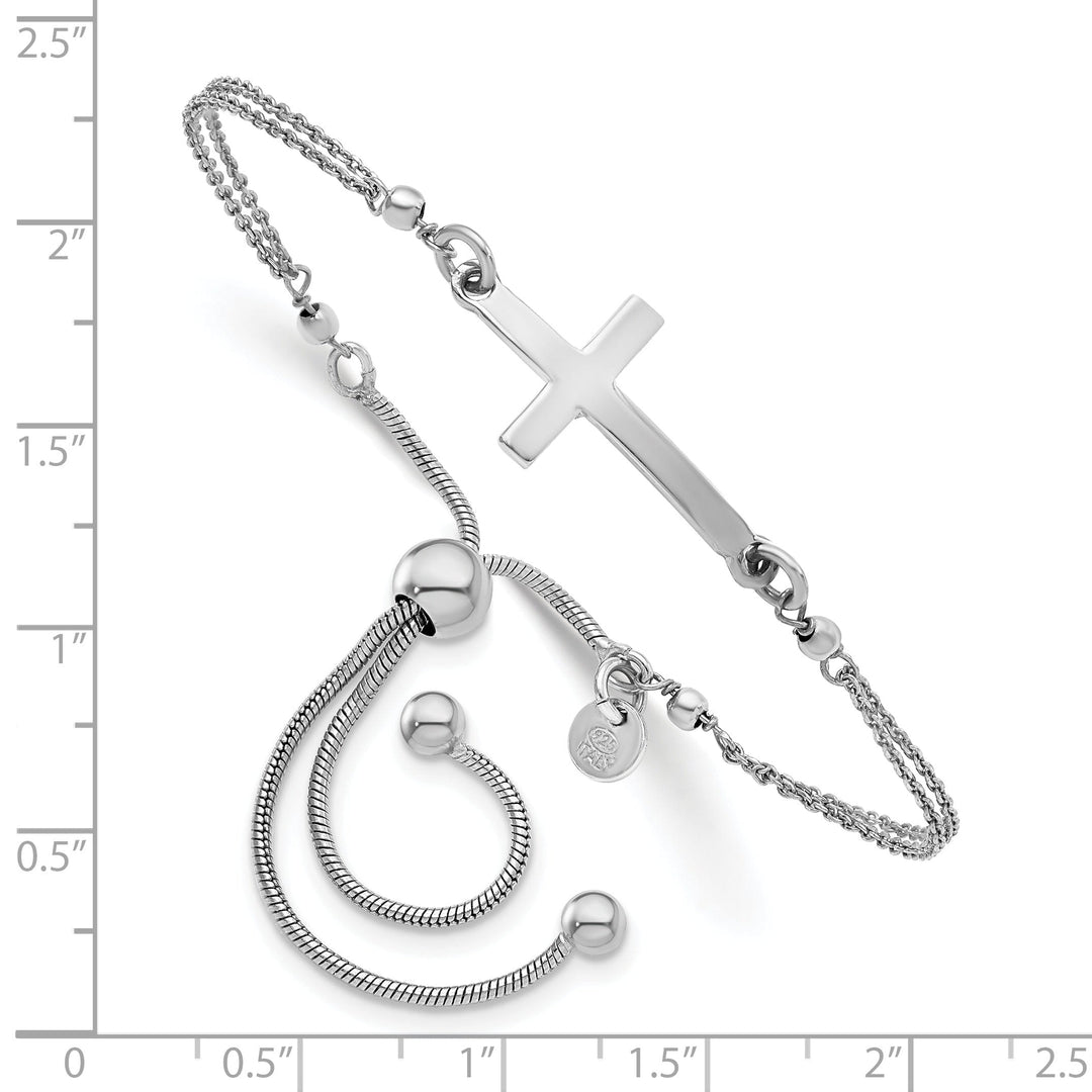 925 Silver Polished Sideway Cross Bracelet