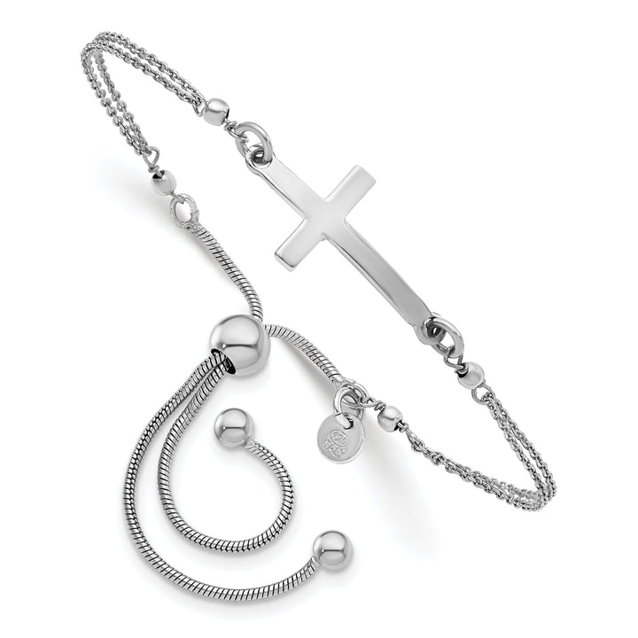 925 Silver Polished Sideway Cross Bracelet