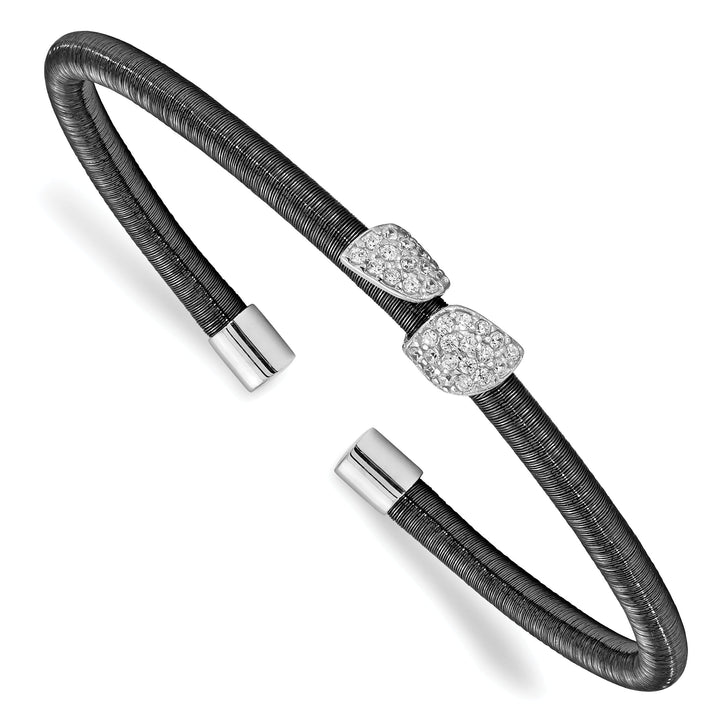 Silver Rhodium Ruthenium C.Z Leaf Cuff Bangle