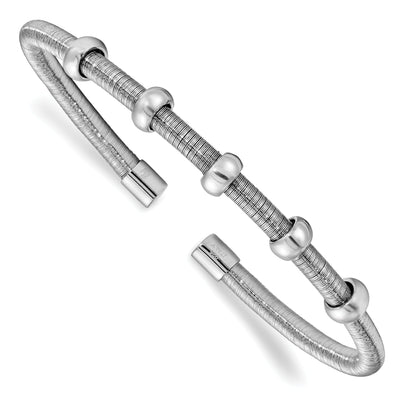 Silver Rhodium Textured Polished Cuff Bangle at $ 73.5 only from Jewelryshopping.com