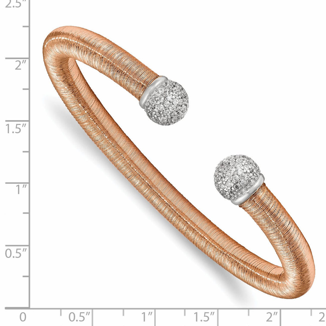 Silver Rose Gold Rhodium CZ Texture Cuff Bangle