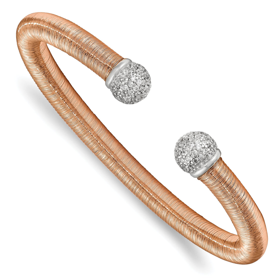 Silver Rose Gold Rhodium CZ Texture Cuff Bangle