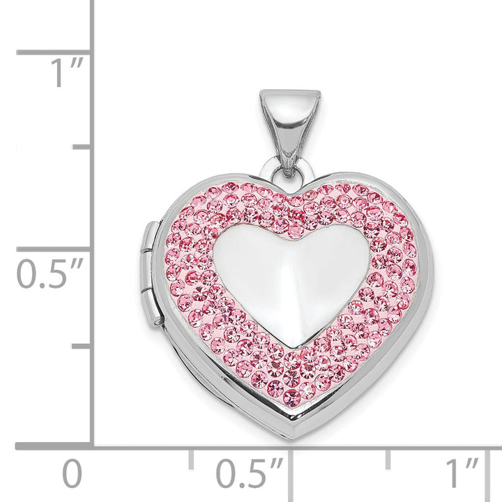 Sterling Silver Heart Light Rose Crystal Locket