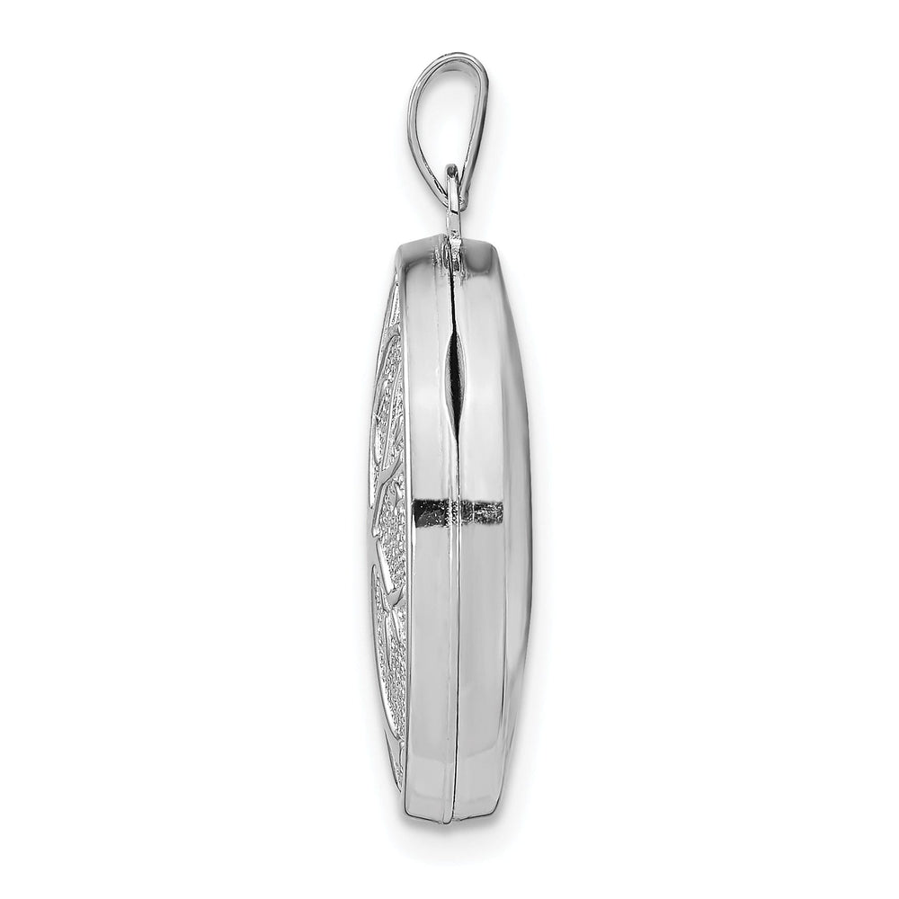 Sterling Silver Rhodium-plated 21x16mm Oval Tree Locket