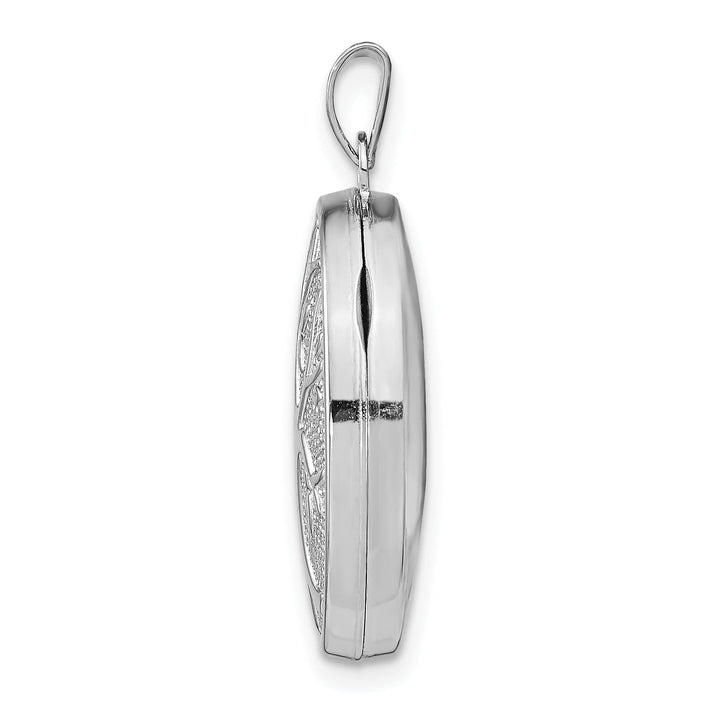 Sterling Silver Rhodium-plated 21x16mm Oval Tree Locket