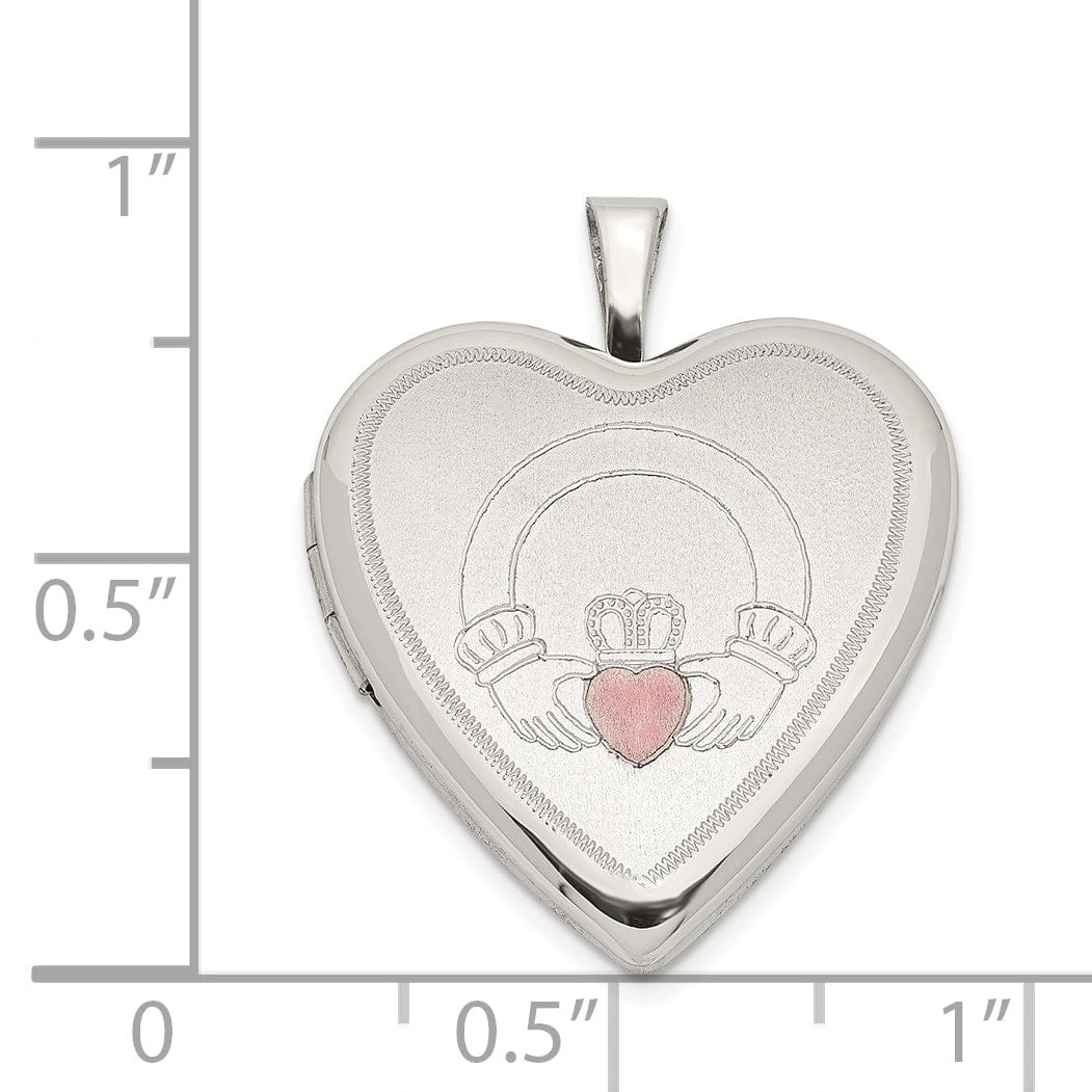 Sterling Silver 20mm Pink Enamel Claddagh Heart Locket