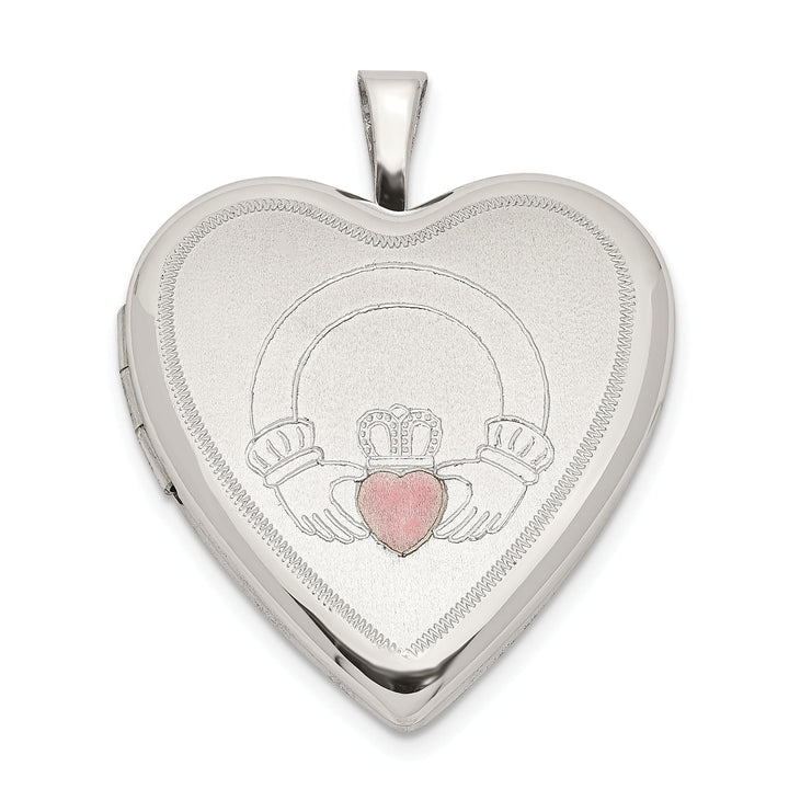 Sterling Silver 20mm Pink Enamel Claddagh Heart Locket