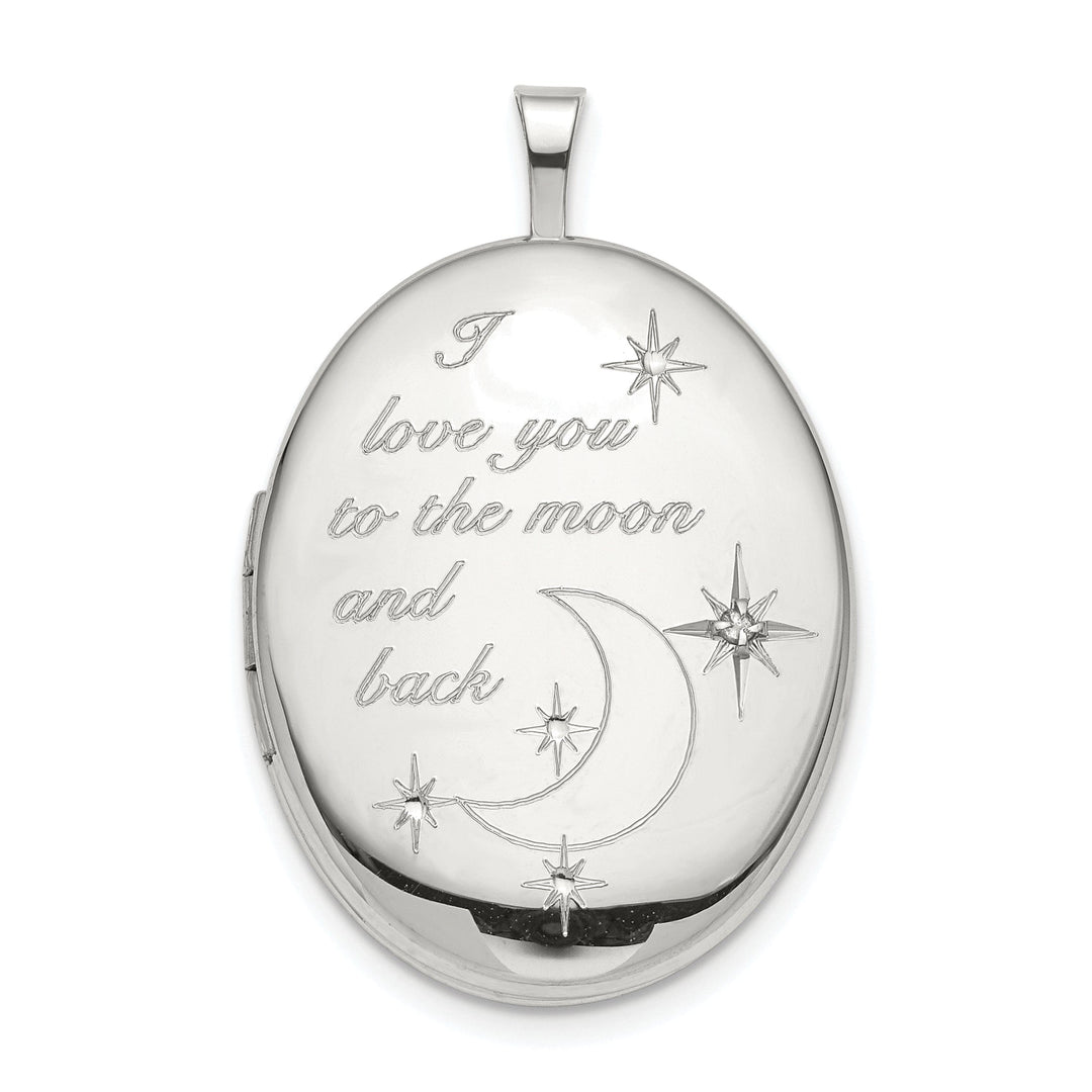 Sterling Silver 20mm LOVE TO THE MOON Diamond Oval Locket