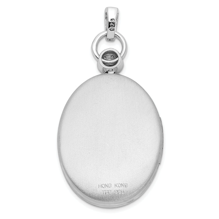 Sterling Silver Rhodium-plate 26mm Diamond Accented diamond cut Locket