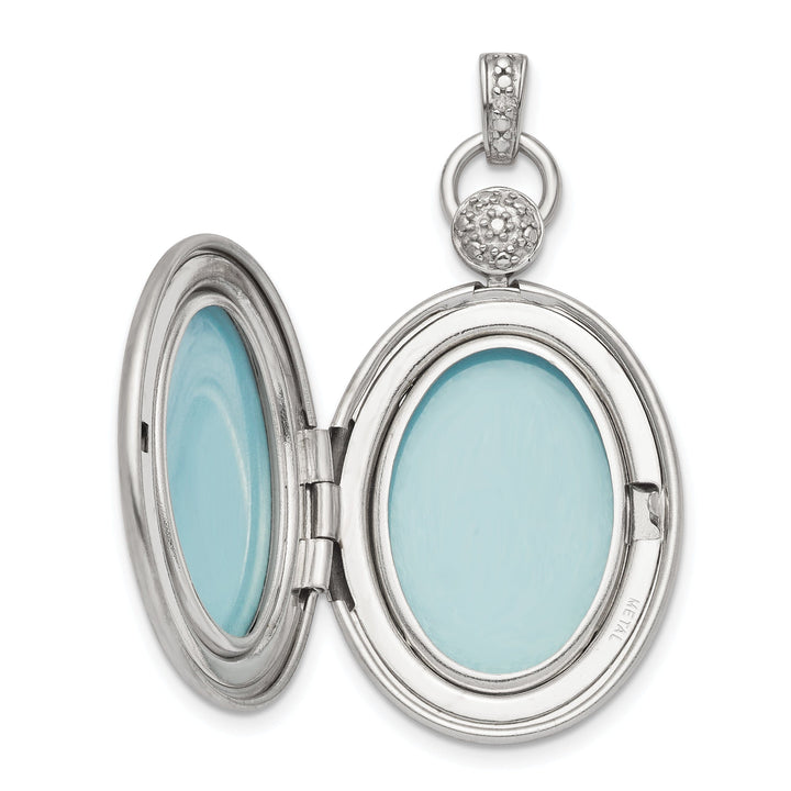 Sterling Silver Rhodium-plate 26mm Diamond Accented diamond cut Locket