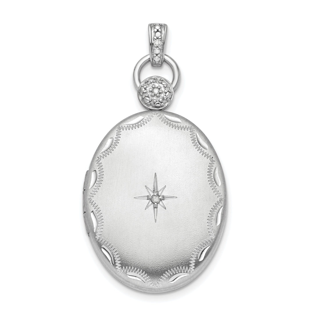 Sterling Silver Rhodium-plate 26mm Diamond Accented diamond cut Locket