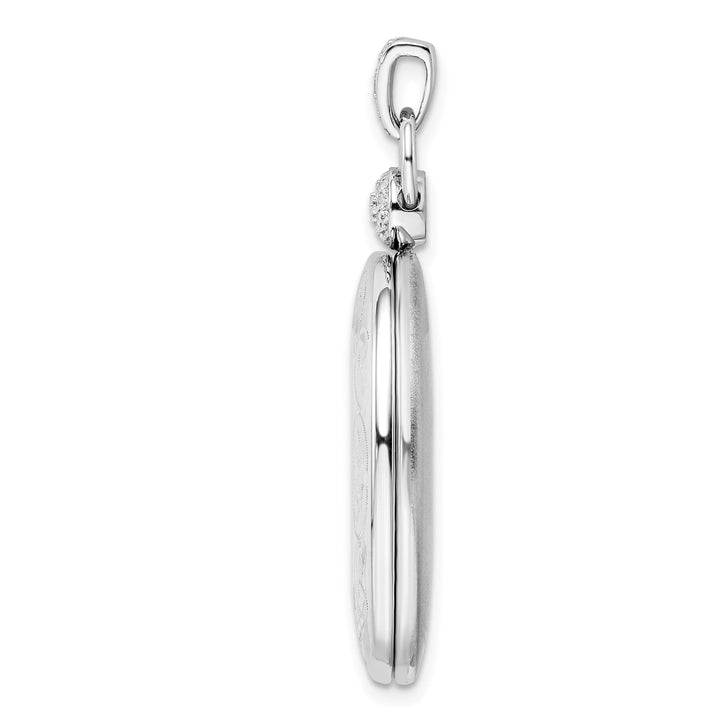 Sterling Silver Rhodium-plate 26mm Oval Diamond Accent Satin Locket