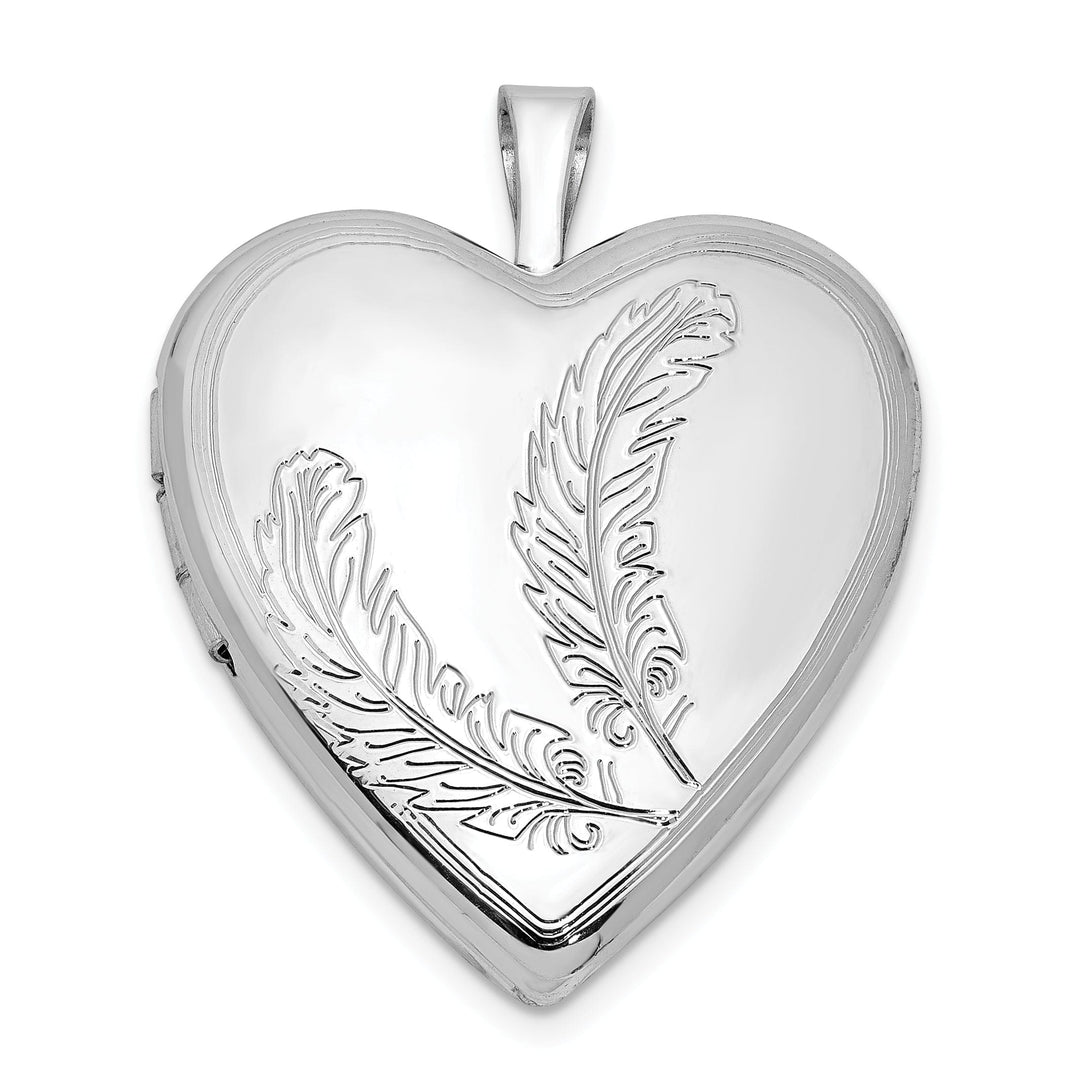 Sterling Silver Rhodium-plated Feather Design Heart Locket
