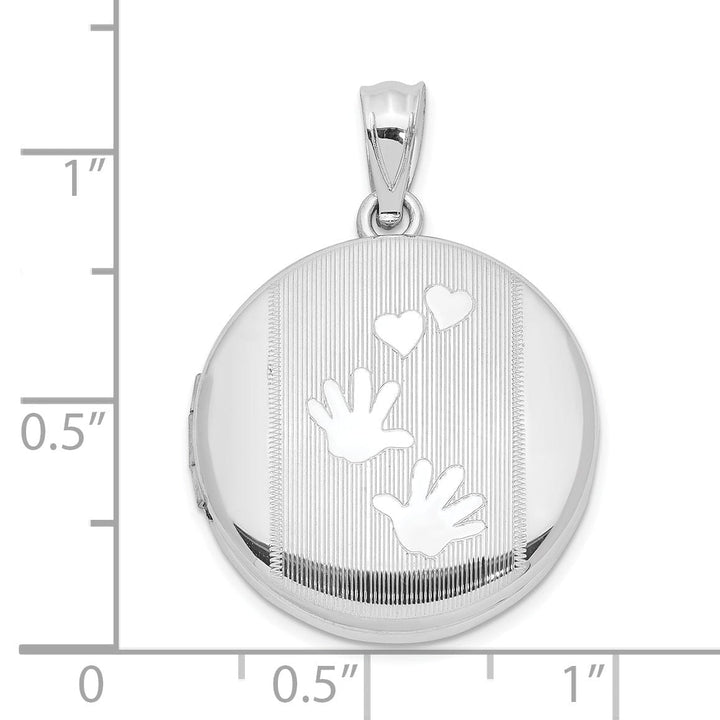 Sterling Silver RH 20mm GroovedandPolished Handprints and Hearts Round Locket