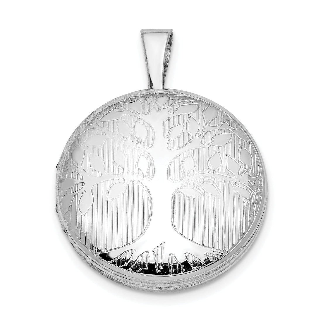 Sterling Silver Rhodium-plated Round Tree Design Locket