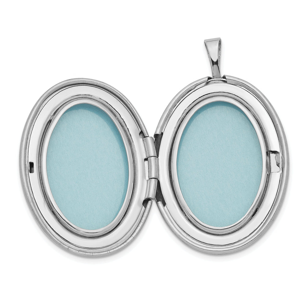 Sterling Silver RH 26mm Brushed, Polished Enameled Flower diamond cut Oval Locket