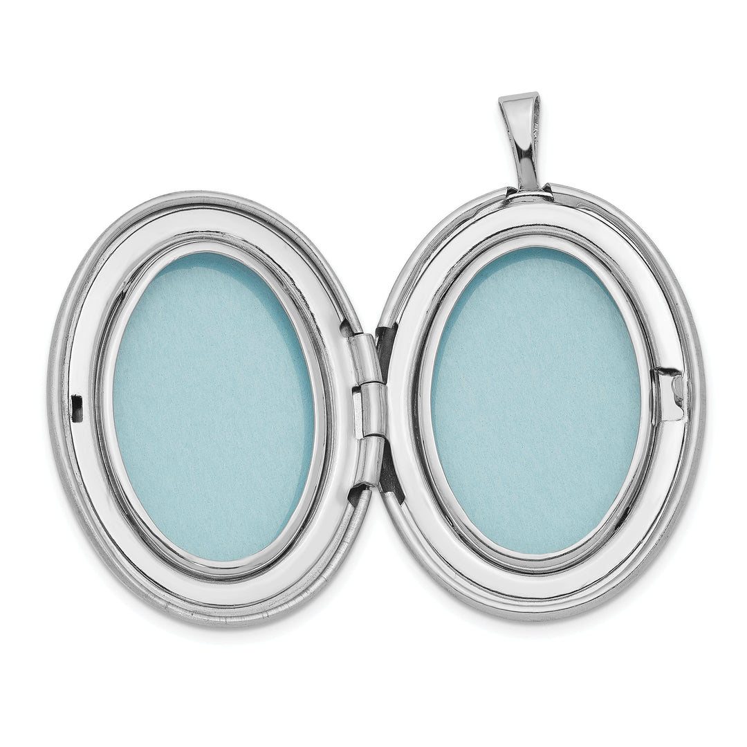 Sterling Silver RH 26mm Brushed, Polished Enameled Flower diamond cut Oval Locket