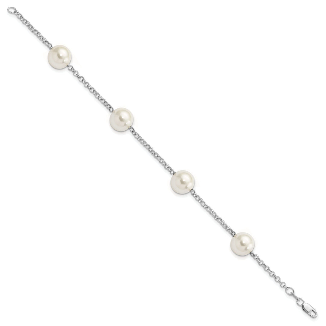 Silver Majestik White Shell Pearl Bead Bracelet