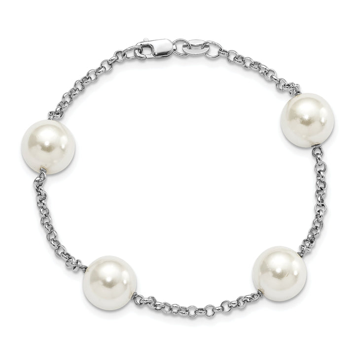 Silver Majestik White Shell Pearl Bead Bracelet