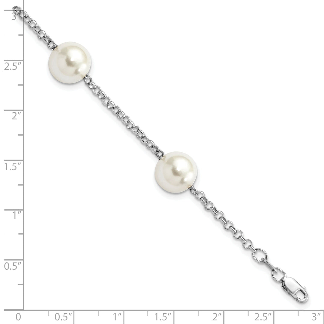 Silver Majestik White Shell Pearl Bead Bracelet