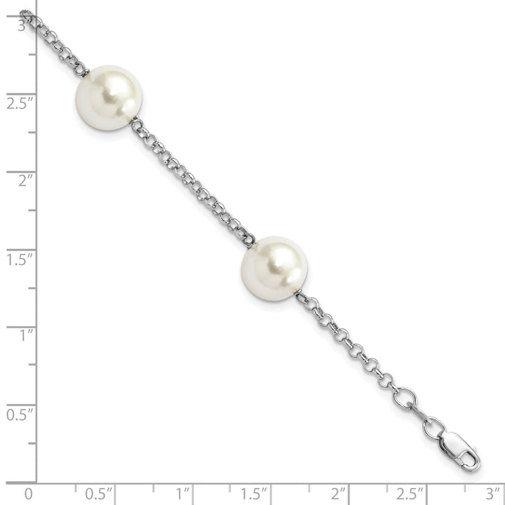 Silver Majestik White Shell Pearl Bead Bracelet