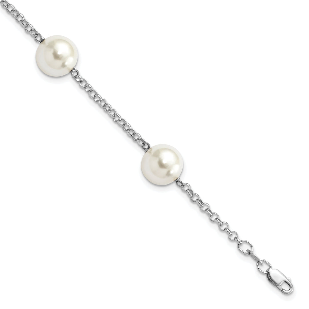 Silver Majestik White Shell Pearl Bead Bracelet