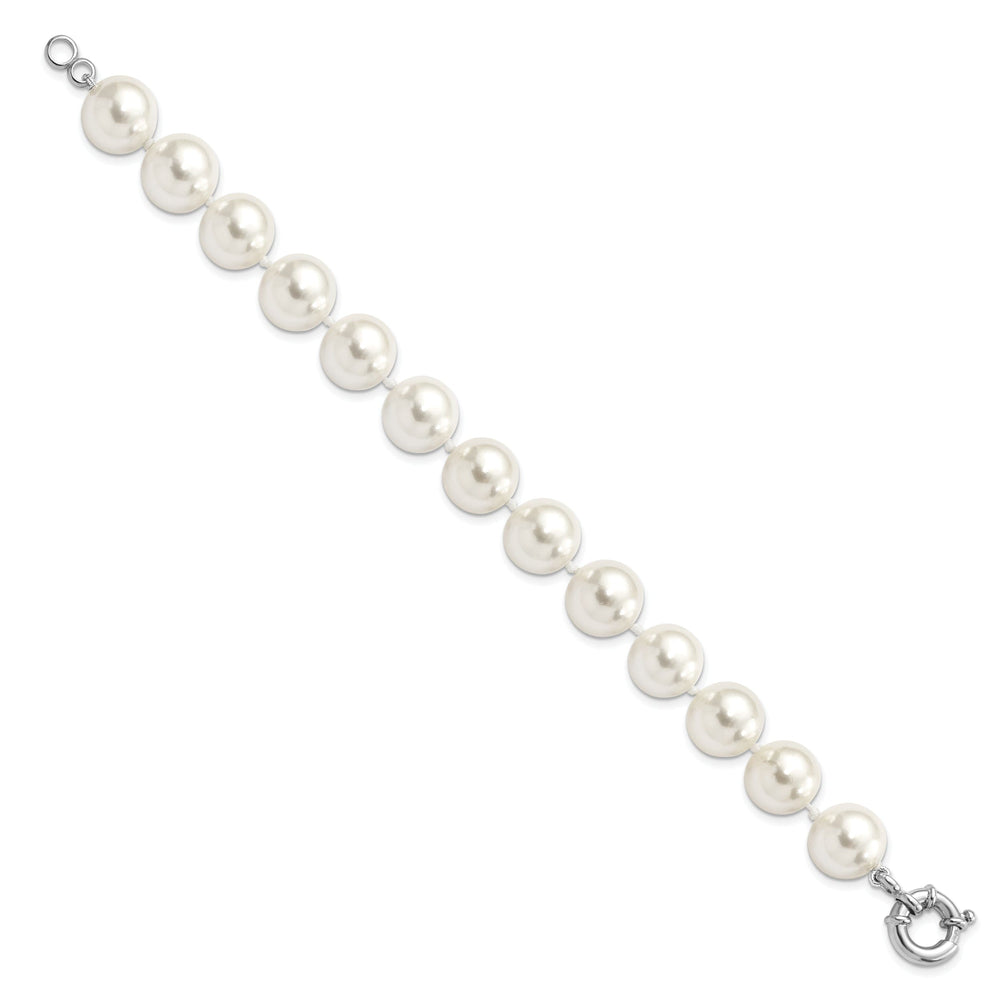 Silver Majestik White Shell Pearl Bead Bracelet