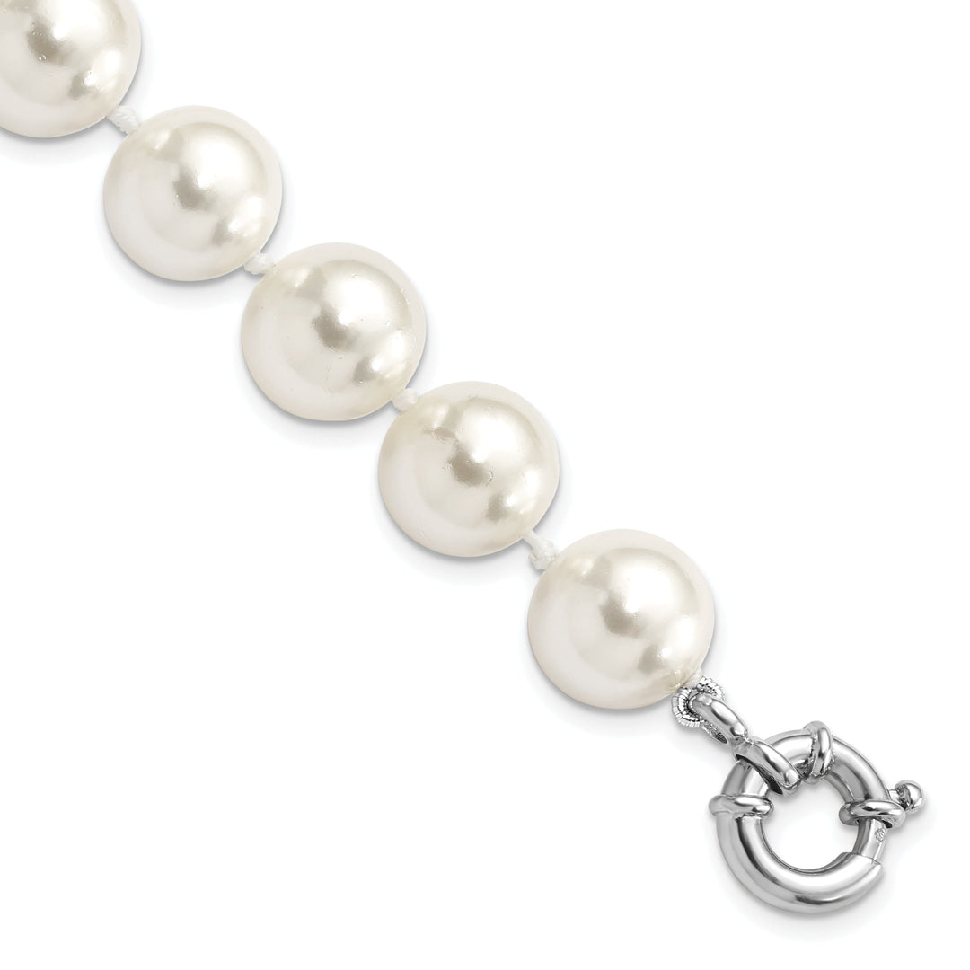 Silver Majestik White Shell Pearl Bead Bracelet