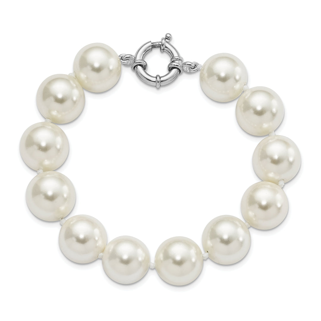 Silver Majestik White Shell Pearl Bead Bracelet