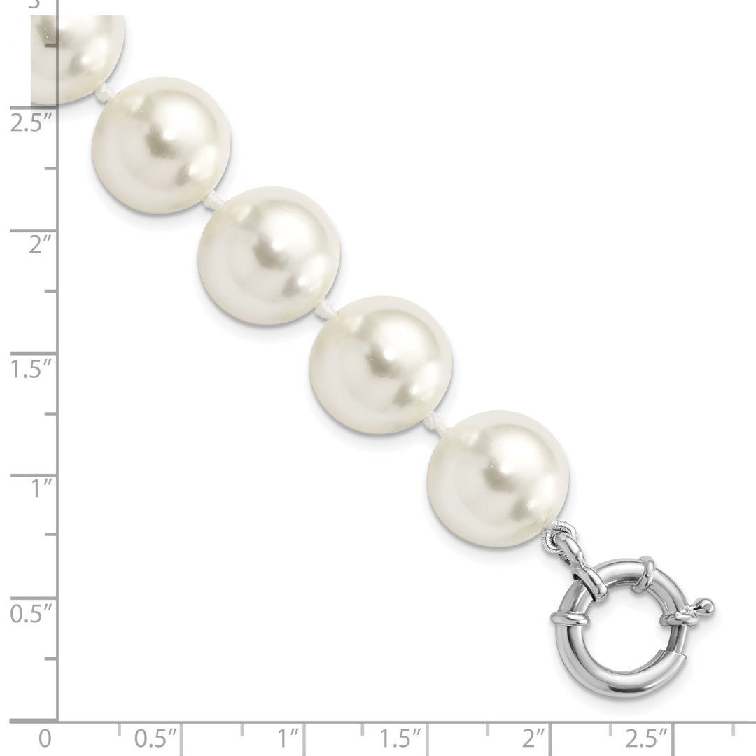 Silver Majestik White Shell Pearl Bead Bracelet