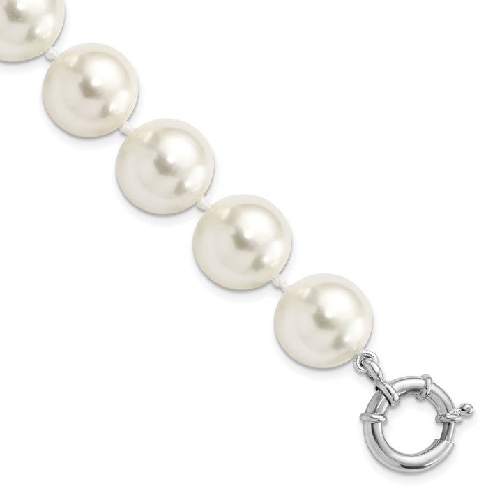 Silver Majestik White Shell Pearl Bead Bracelet